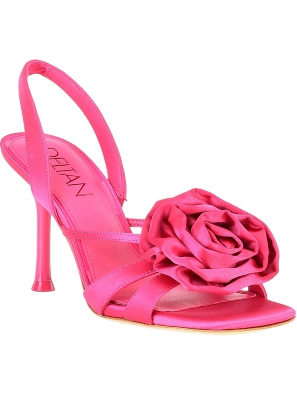 NWOB $110 Deltan Pink Satin Rose Slingback Sandals – Size 6.5
